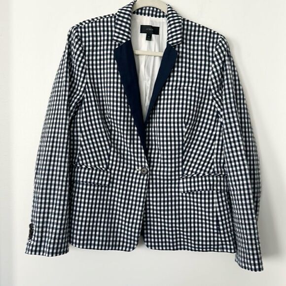 J. Crew Puckered Gingham Blazer Jacket 14 - Picture 1 of 10